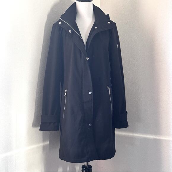 Calvin Klein Black Hooded Trench Coat Soft Shell Rain Jacket / Parka M - Picture 13 of 13